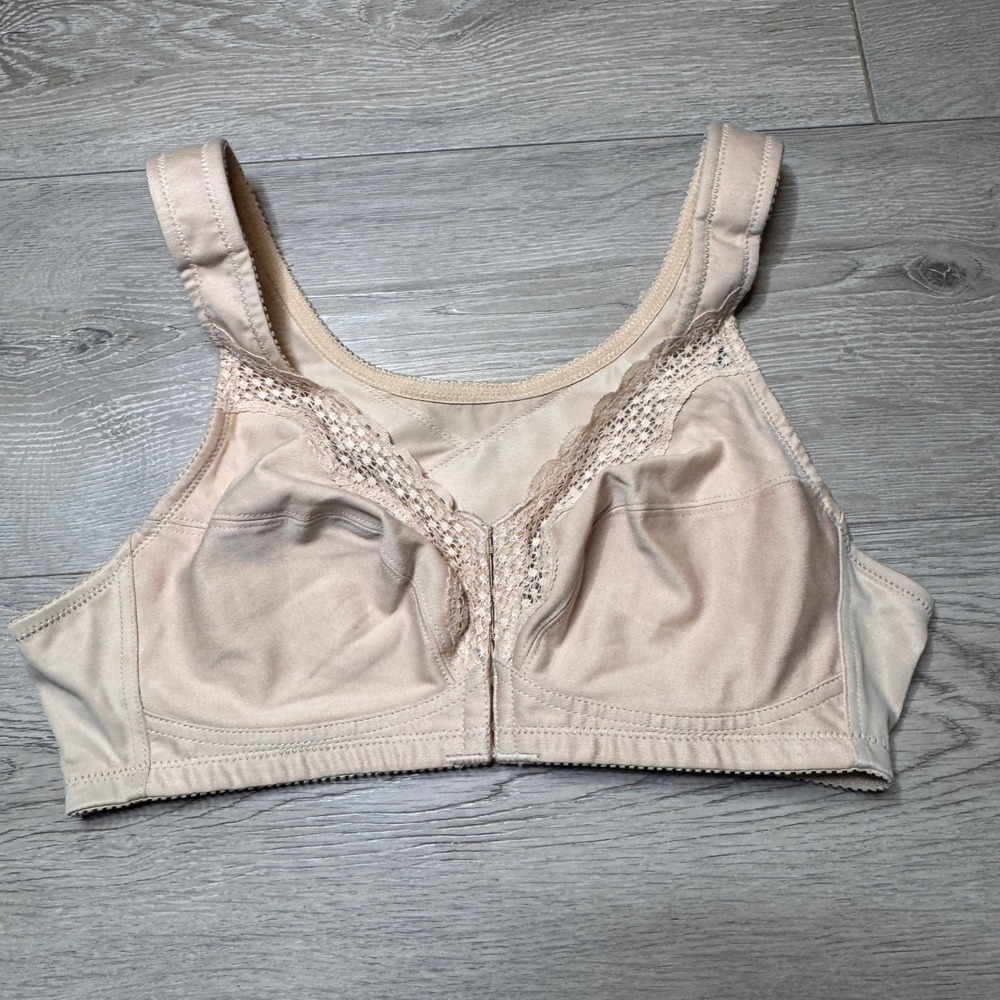 Exquisite Form 5100531 Beige Front Close Posture Bra Wire Free‎ 36B Lace Trim